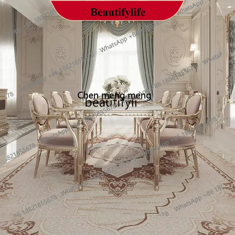 

z183 A55 Retro small French solid wood dining table luxury, restaurant rectangular marble dining table dining chair