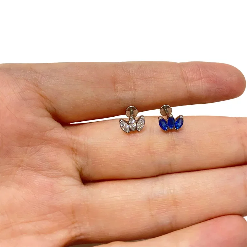 G23 Titanium EAR PIERC RING 3 Zircon Paved Top Labret  EARRING Ear Cartilage Tragus Helix Piercing Lip Ear Studs Body Jewelry