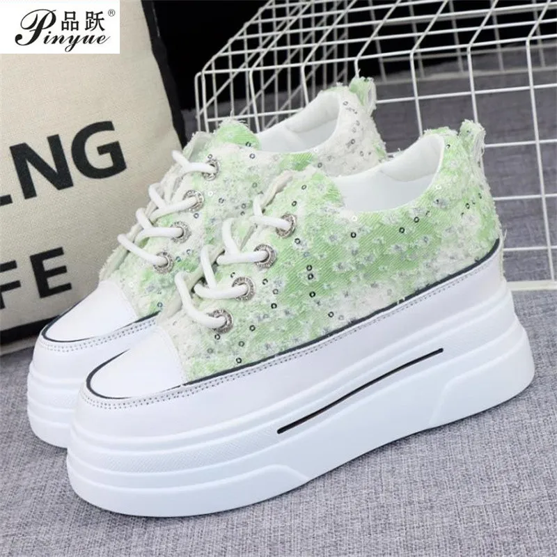 

8cm Woman Height Increasing Shoes Heels Spring Summer Wedges Breathable Women Sneakers Casual Platform Trainers White Shoes