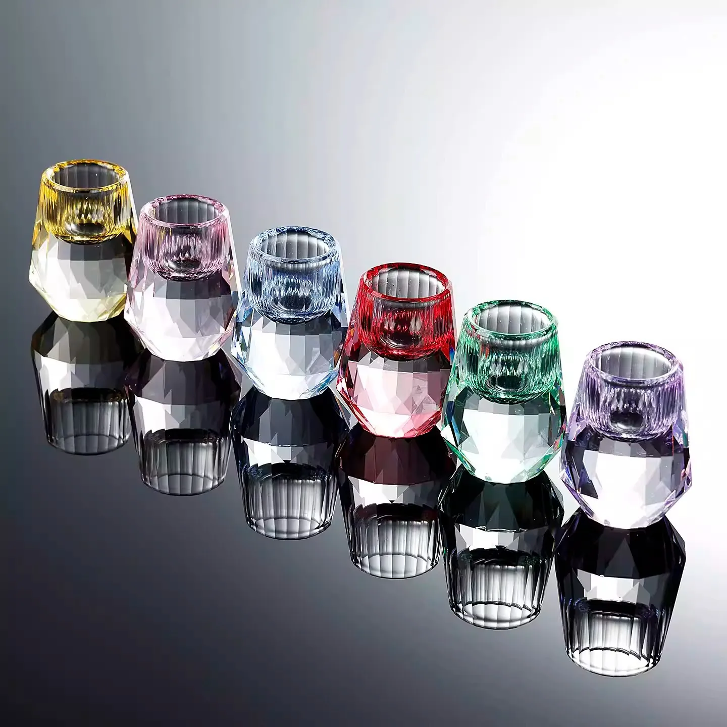 Luxury Color Crystal Glass Diamond Cut Shot Glasses, Mini Small Capacity Liquor Wine Cups