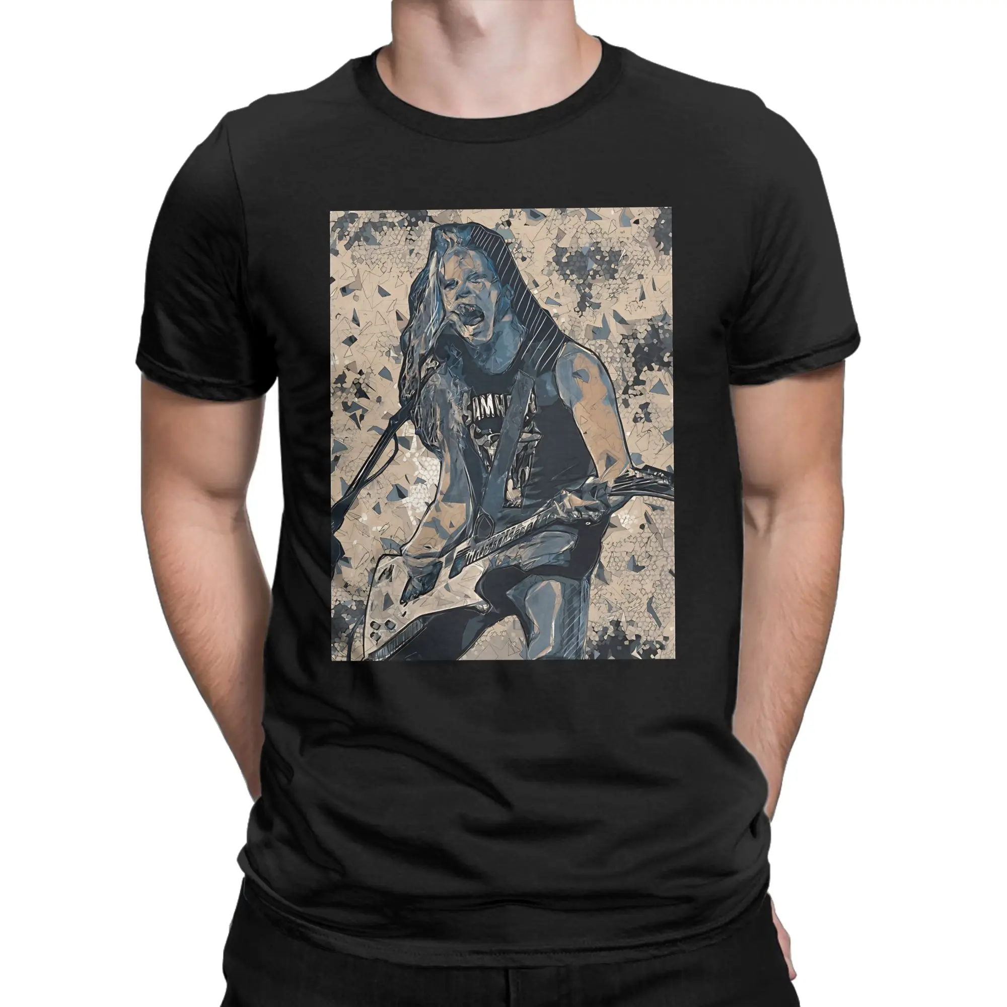 James Hetfield FanArt Illustration, GOLPEVISUAL Metal Collection Funny Graphic 100% Cotton T-Shirt Metallicaa Tops Tees For Men