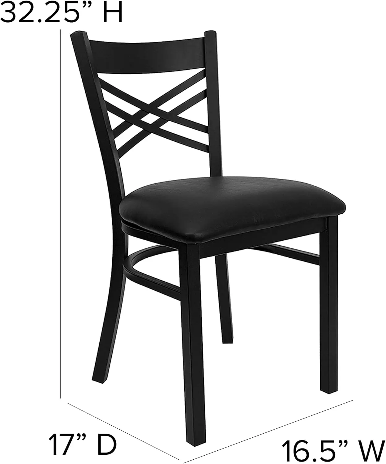 

Hercules Series ""X"" Back Metal Restaurant Chair, Modern Upholstered Armless Dining Chair For Restaurants And Kitchens, Black