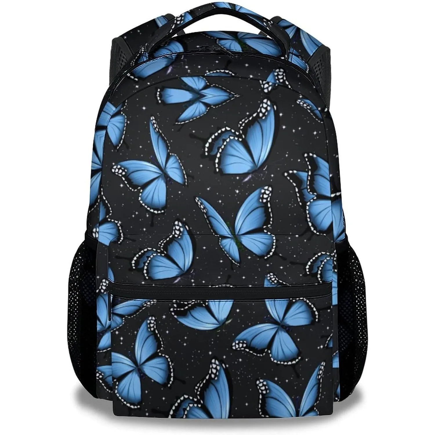 حقيبة ظهر على شكل فراشة للبنات، حقيبة ظهر جمالية مقاس 16 بوصة للمدرسة، أزرق، أشرطة قابلة للتعديل #1