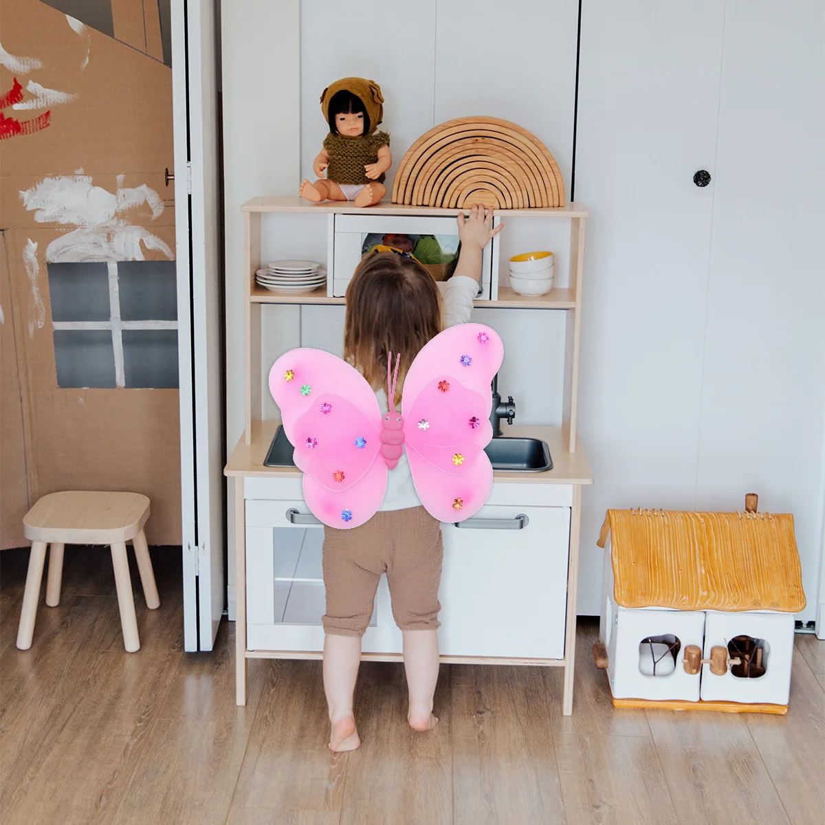 3 stuks dubbellaags vlinders vleugel set hoofdband toverstaf mooie sprookjesvleugels kostuum voor meisjes kinderfeest sprookjesvleugels voor meisjes