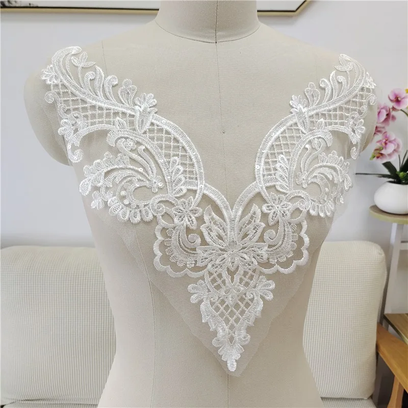 New High-quality Fashionable Embroidery Lace Decal Sequin Mesh Handmade Wedding Dress,Performance Costume Accessories Decoration