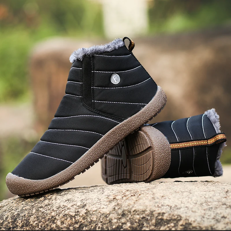 Waterproof and Non-Slip Snow Boots Plus Size Cotton Shoes for Men Women Winter Fleece-Lined Boots Couples' Outdoor Cotton Boots