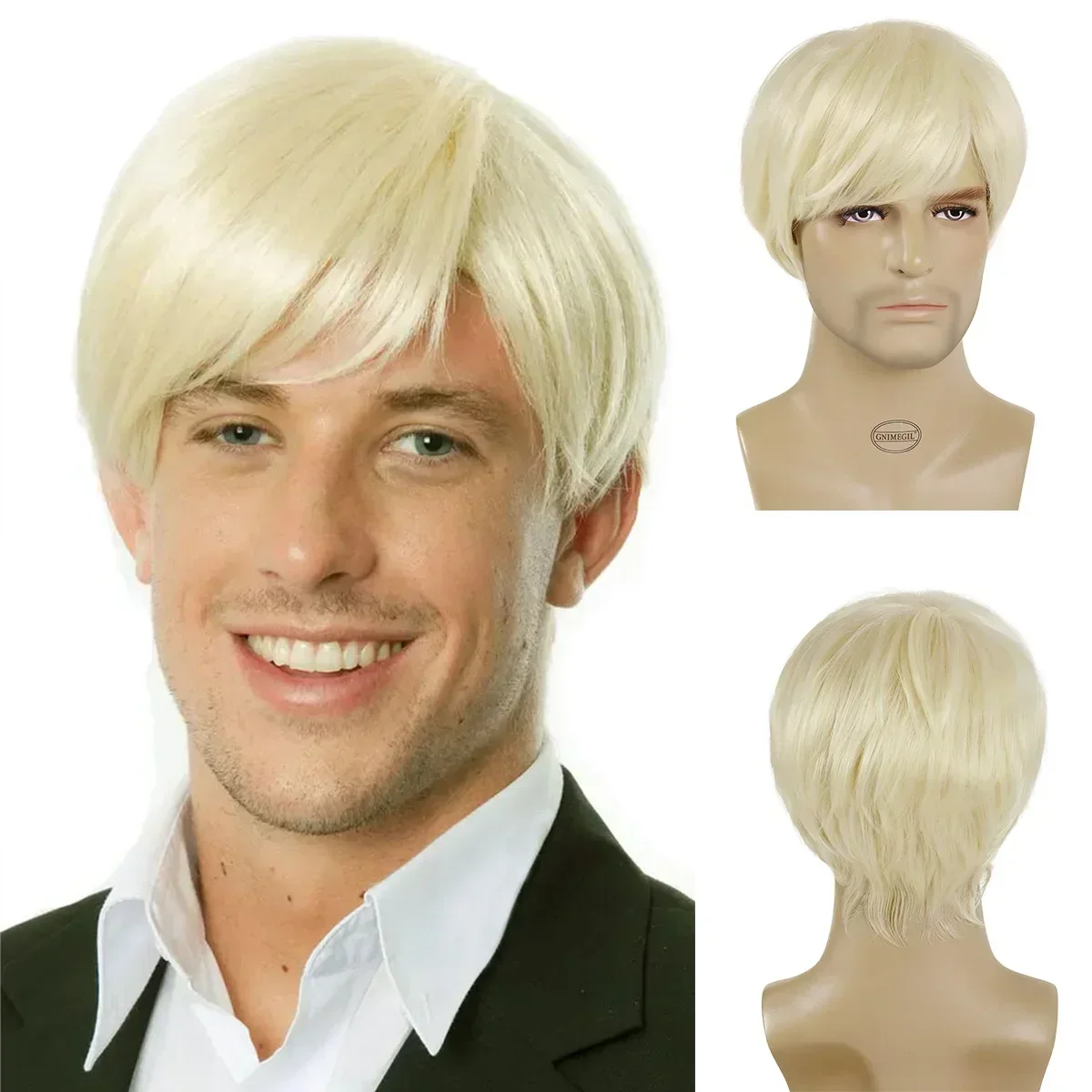 Synthetic Short Men Blonde Wig Straight Wigs for Male Hair Fleeciness Realistic Natural Light Blond Toupee Wigs Cospaly