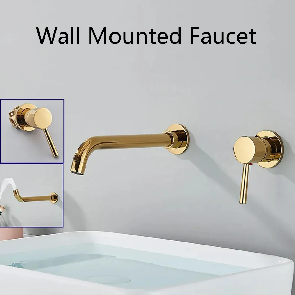 

Brushed Gold/Black Basin Faucet Concealed Wall Mounted For Bathroom Faucets Bath Basin Sink Tap Bathtub Hot And Cold Water Mixer