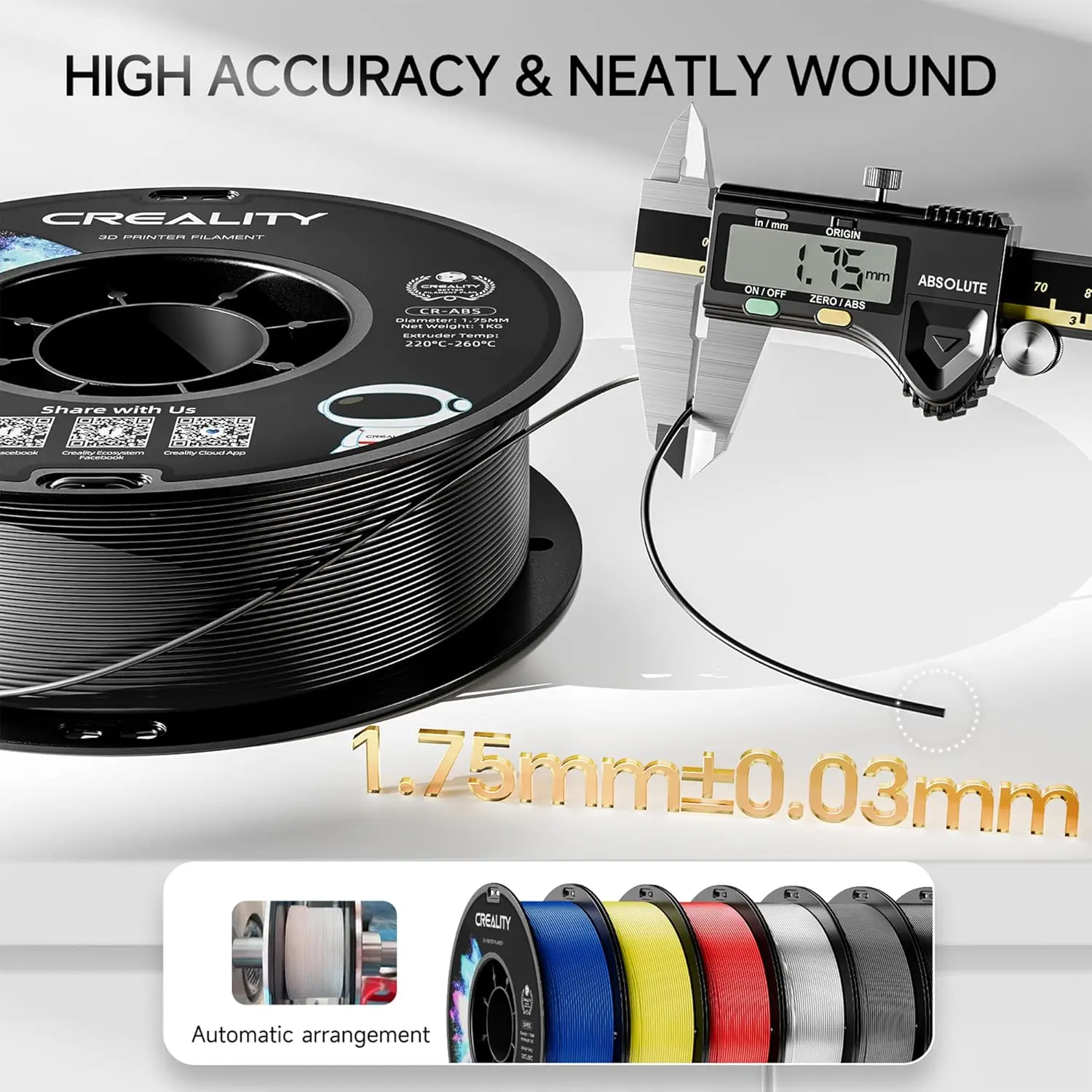 CREALITY Offizielles ABS-Filament 1,75mm 4KG, optimiert für Ender 3/Ender 5/CR-10 Sets, hohe Stoßfestigkeit & Präzision
