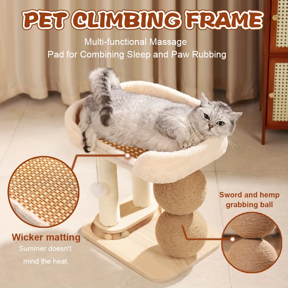 

Cat Jumping Platform with Sisal Ball Integrated Sisal Bed Breathable Cooling Mat Cat Bed Pet Supplies Climbing Frame
