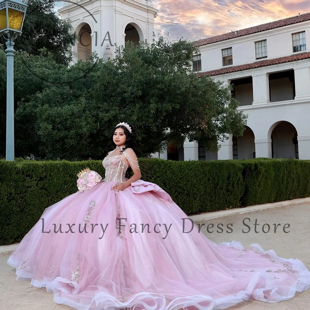 

Изысканное блестящее корсетное платье Quinceanera, бальные платья с бантом в форме сердца для Sweet 16, вечеринки по случаю дня рождения, abiti da cerimonia
