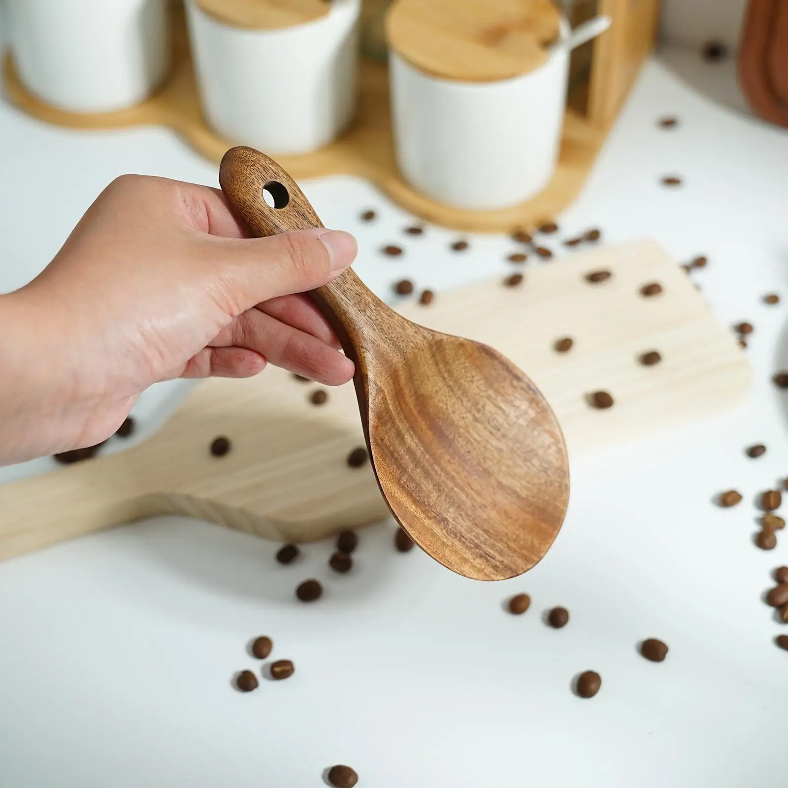 

1pc Wood Rice Spoon Rice Paddle Scoop Wooden Kitchen Spoon Wooden Ladle Spoon Big Serving Utensils Kitchen Tableware Tables J8a9