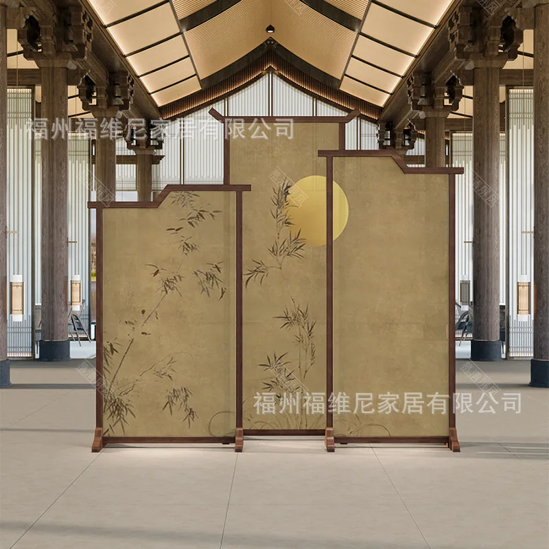 Medieval solid wood screen household tea room bedroom Zen blocking entry door facing balcony partition can be decorated