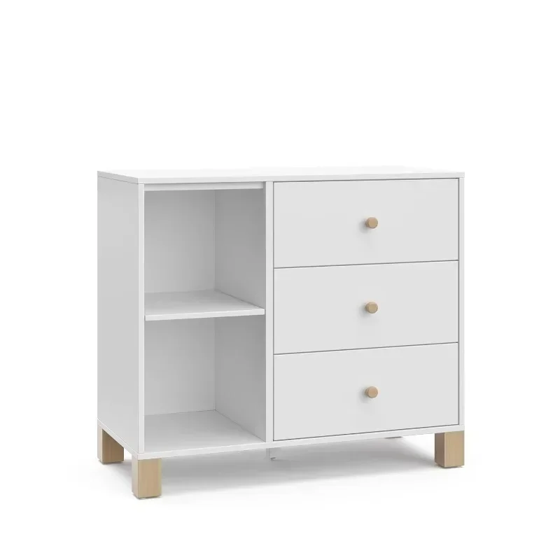 Hot Sellers.3 Drawer Combo Dresser (White with Driftwood) –Pre-Installed Drawer Tracks for Easier Assembly, Spacious Cabinet.NEW