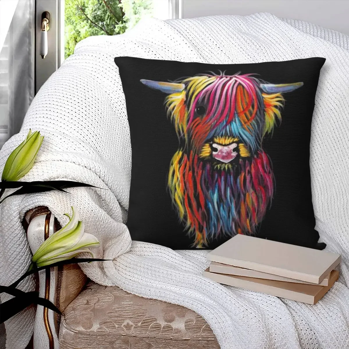 Scottish Hairy Highland Cow Pillowcase Polyester Pillows Cover Cushion Comfort Throw Pillow Sofa Decorative Cushions Used