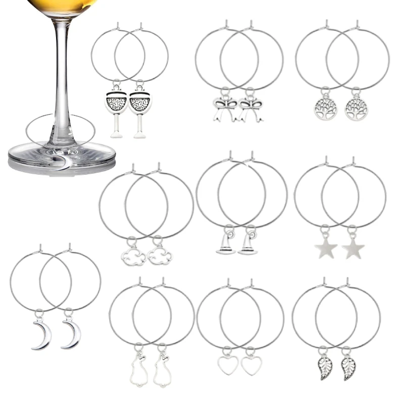 20pcs Wine Glass Charms Markers, Craft Supplies with 25mm Stainless Steel Rings for Wine Tasting Party Decorations and Gifts