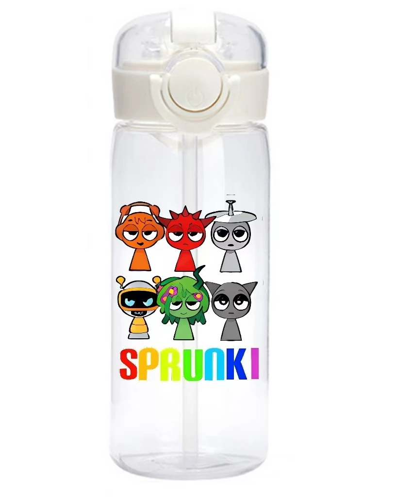 400ML Sprunki Game Transparent with Straw Bottle Sprunki Incredibox Cartoon Outdoor Sports Drinking Water Cup Kids Birthday Gift