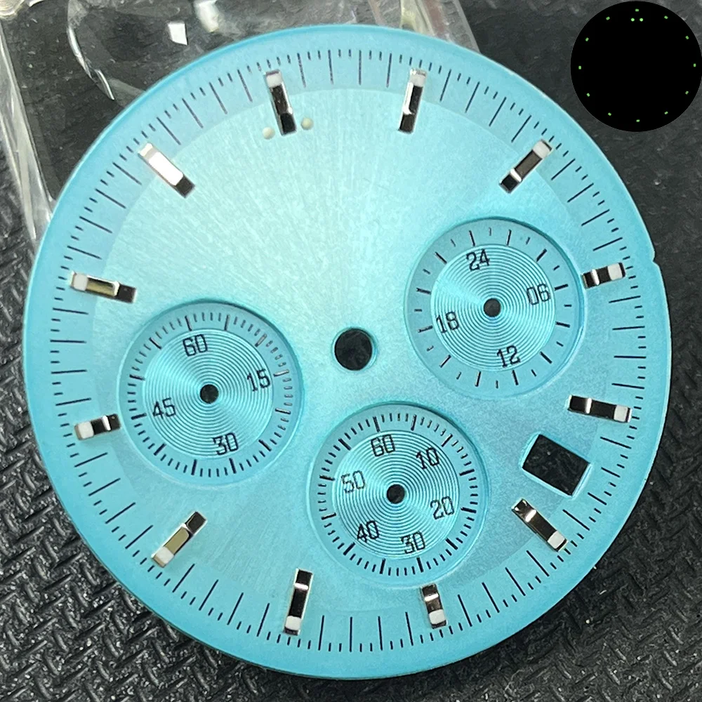 32.5MM compatible with VK63 movement dial green luminous multi-functional chronograph watch replacement parts