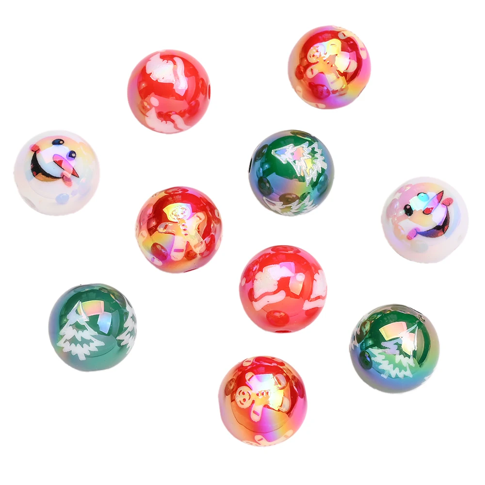 10 Stück 16 mm Weihnachts-Acryl-Schneemann-Perlen, rund, AB, weiß, lose Distanzperlen für Schmuckherstellung, DIY, handgefertigter Perlenstift – Detail 6