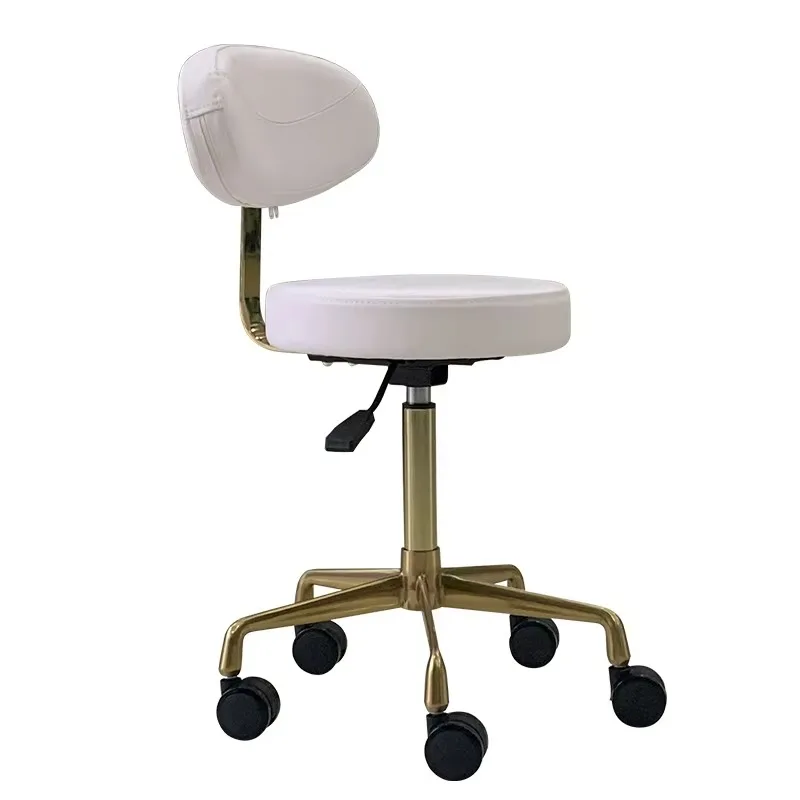 Gold Base PU Leather Nail Salon Spa Pedicure Technician Saddle Chair Massage Function LED Lamp Customizable Color High Load