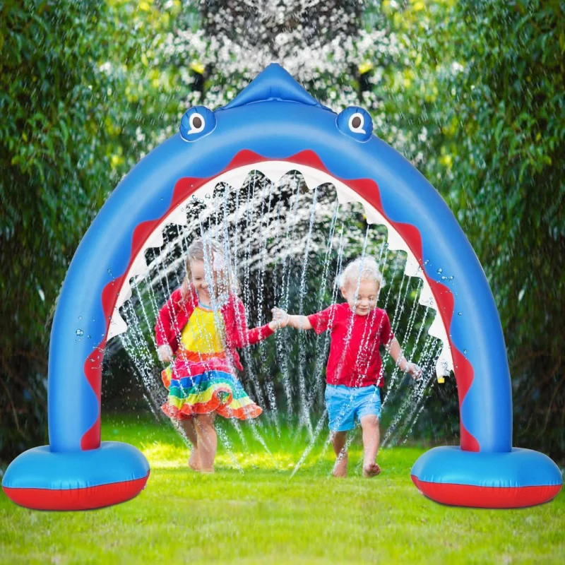 Inflatable Shark Sprinkler Arch Rainbow Sprinkler Arch Bridge Children\'s Outdoor Sprinkler Toy Door