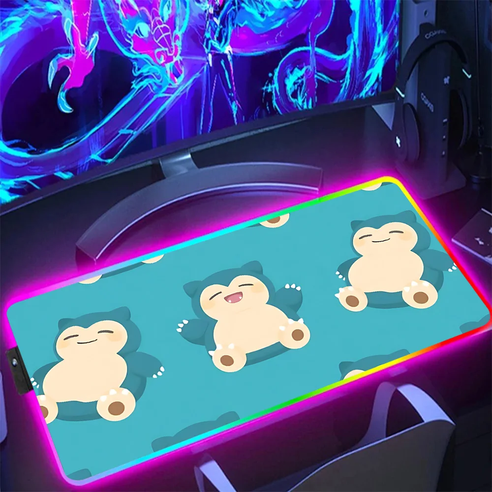 Pokemon Snorlax RGB Pc Gamer Keyboard Mouse Pad Mousepad LED Glowing Mouse Mats Rubber Gaming Computer Mausepad