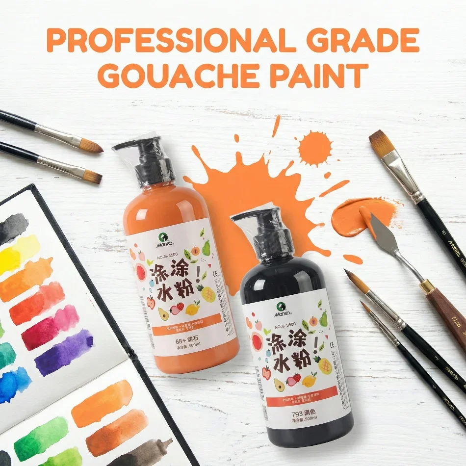 Marie's 500ml Large Bottle Water-soluble Gouache Paint White Art Supplies Eco-friendly Painting