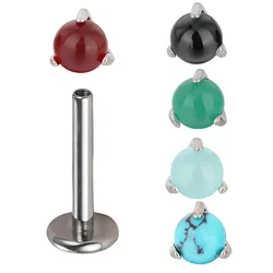 ASTM F136 Titanium PIERC Sphericity Ear Lip Studs with Semi Precious Stone Top Labret Nose Stud Earrings Body Piercing Jewelry