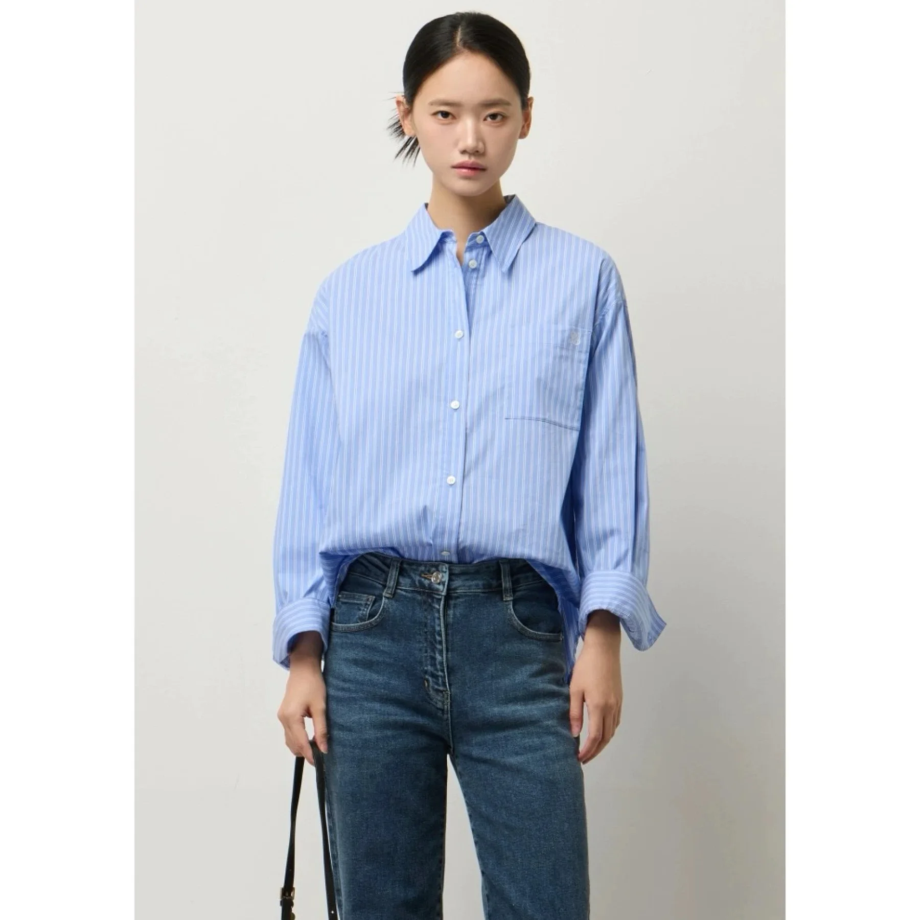 

Lemon Cheese SIS25 Осенний полосатый длинный све хлопковый повседневный воротник с воротником для похудения для женщин