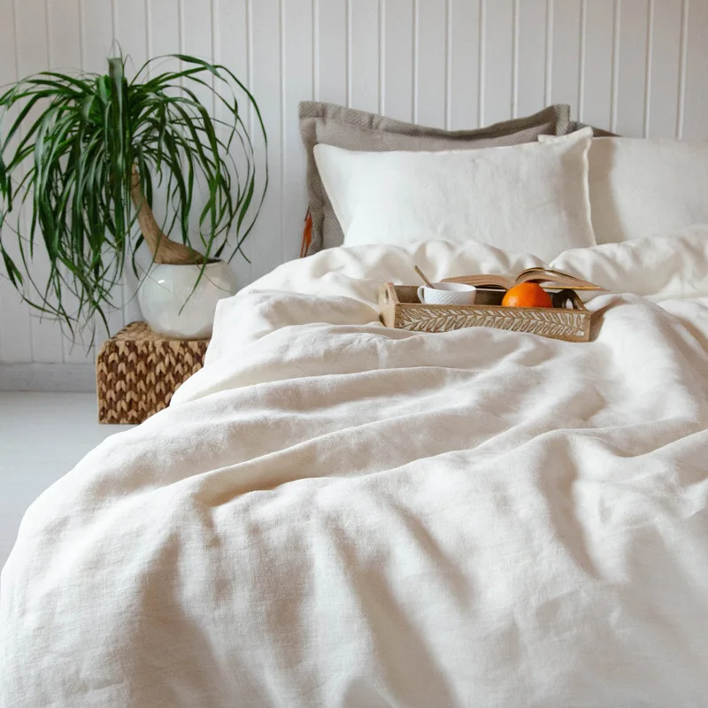 

Washed pure linen four-piece light luxury ins wind summer solid color naked sleeping bedding summer