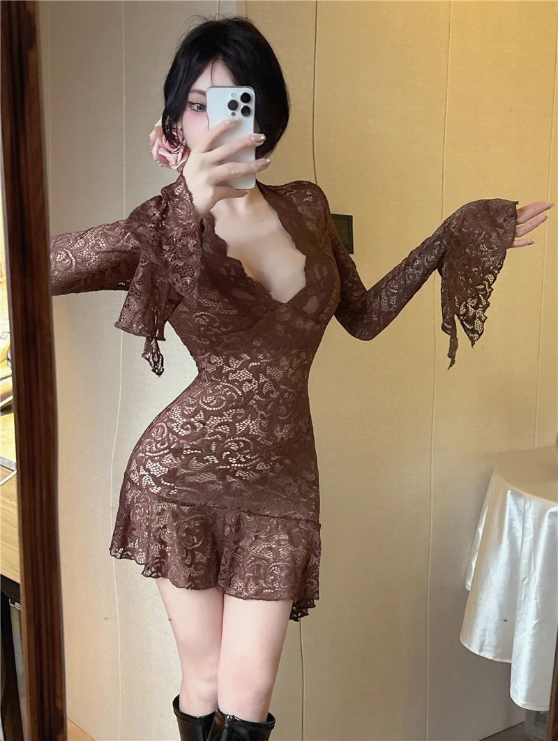 مثير المنخفضة قطع الخامس الرقبة الدانتيل الخصر cinching التخسيس غير النظامية متوهج كم مزاجه اللباس #2