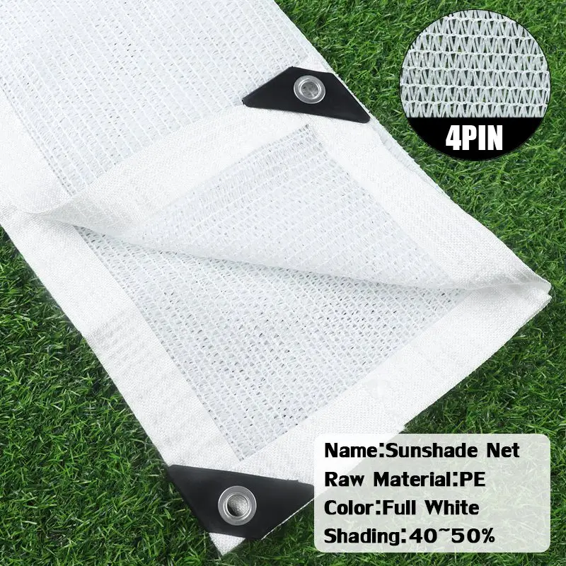 4Pin 40~50% White Plants Sunshade Net Garden Sun Shelter PE Fabric Shading Privacy Screen Outdoor Shade Canopy UV Protection