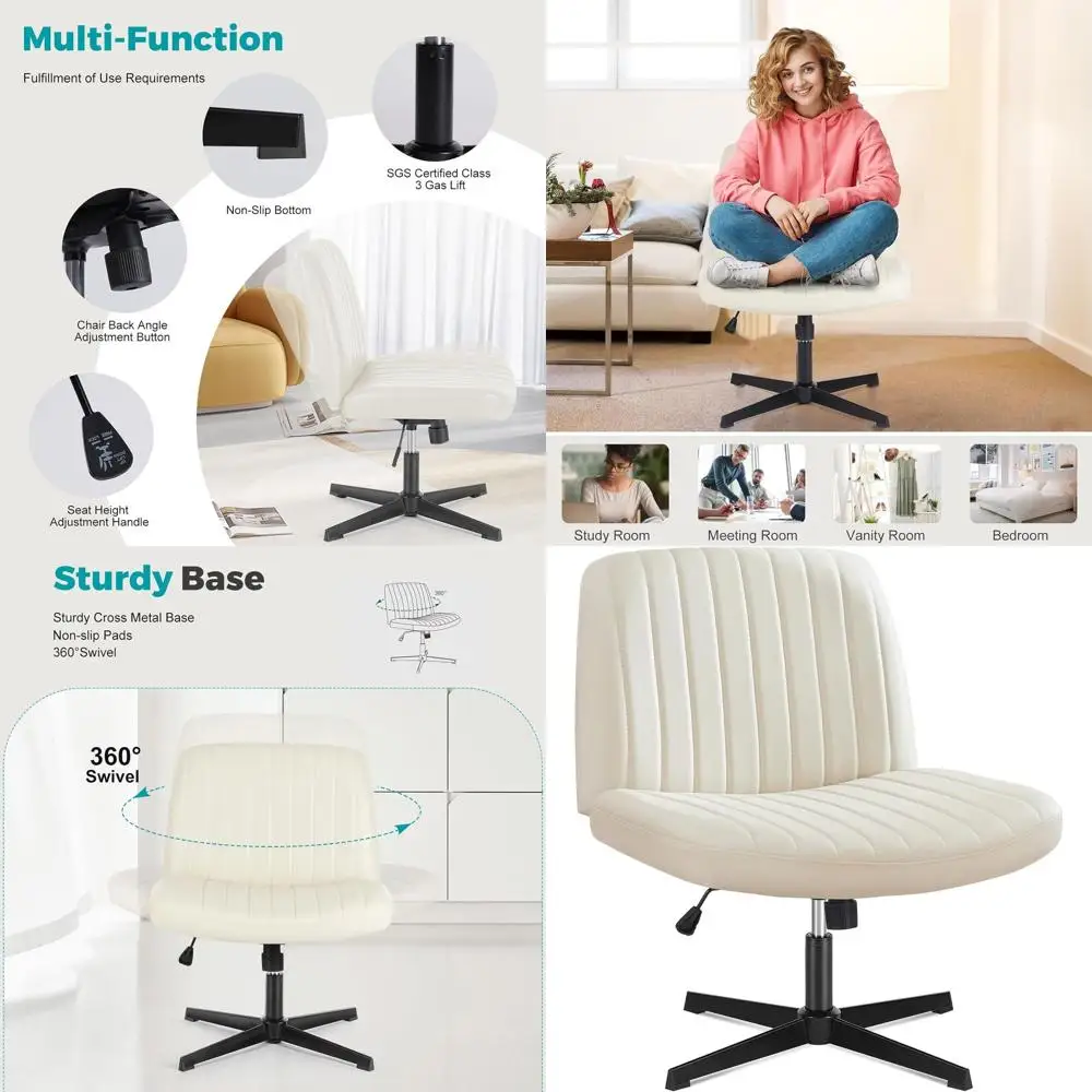

Ergonomic Swivel Office Chair without Wheels, Comfortable for Home, Bedroom, or Study, Space-Saving Adjustable Height