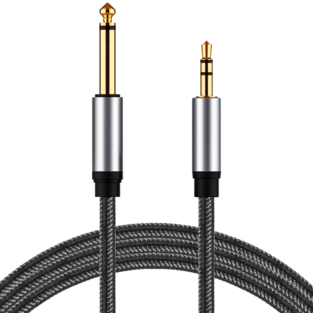 1.5M 6.35mm 1/4 TS to 3.5mm 1/8 TRS AUX Adapter Single Track Speaker Audio Cable Mono to Stereo Patch Cord for PC Guitar Mixer