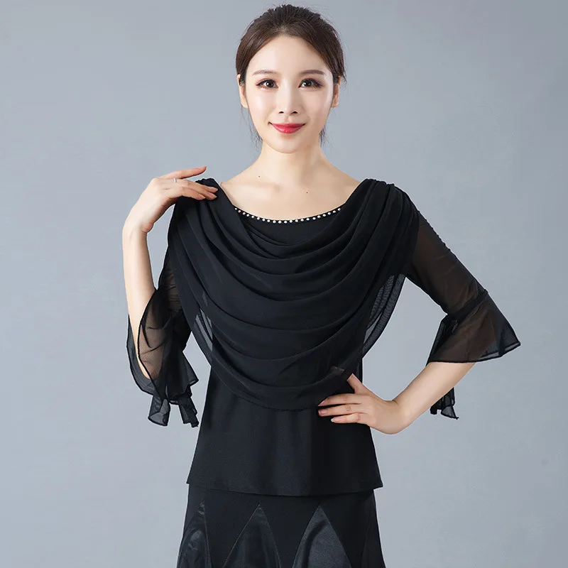 

Ballroom Dance Top Female Adult Latin Dance Practice Clothes Middle Sleeve Jitba Dance Top
