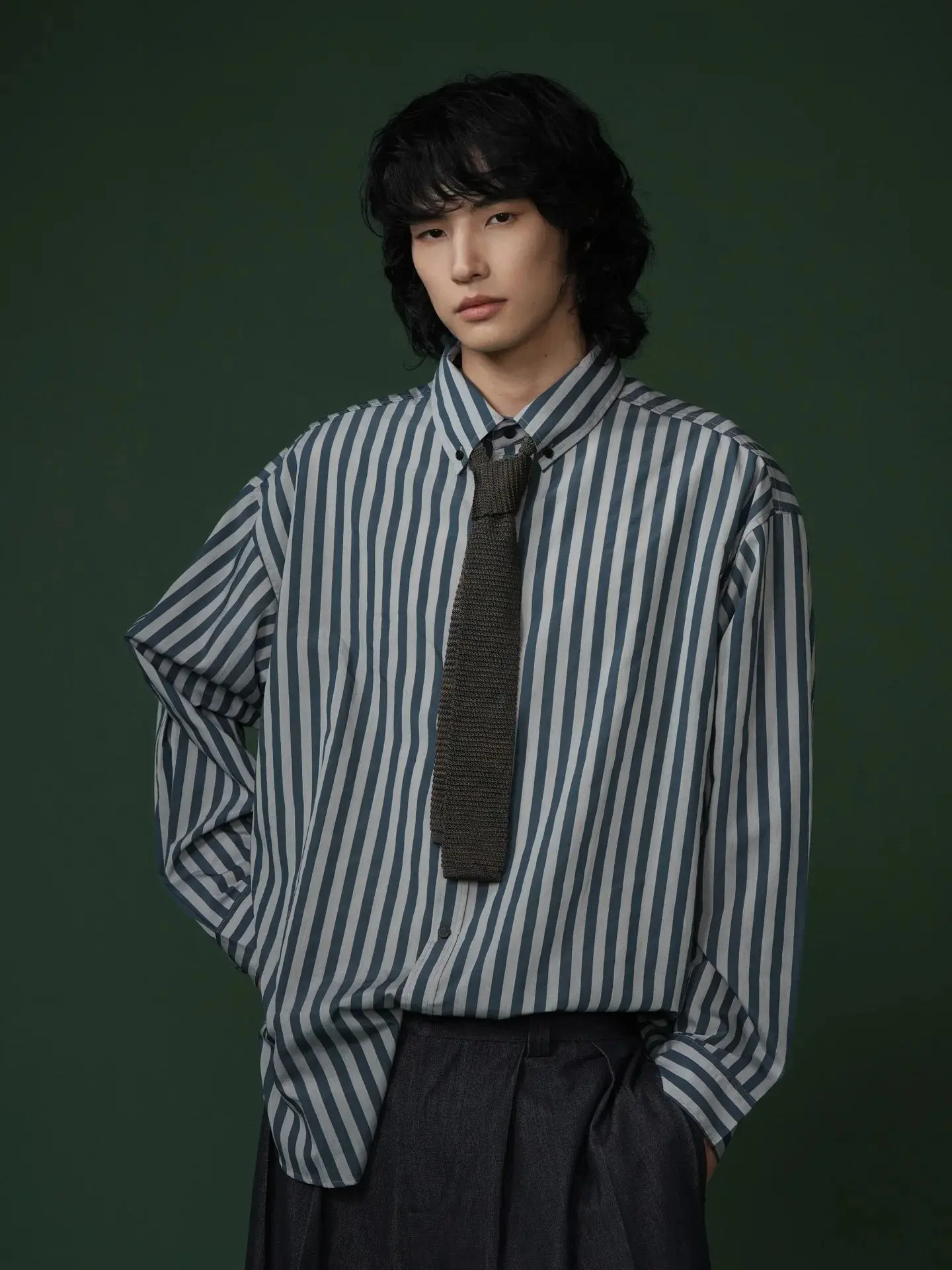 

Fall/Winter Vertical Stripes Shirt Men's Long-Sleeved Japanese Style Shirt Loose Men's and Women's Matching Shirt Jacket