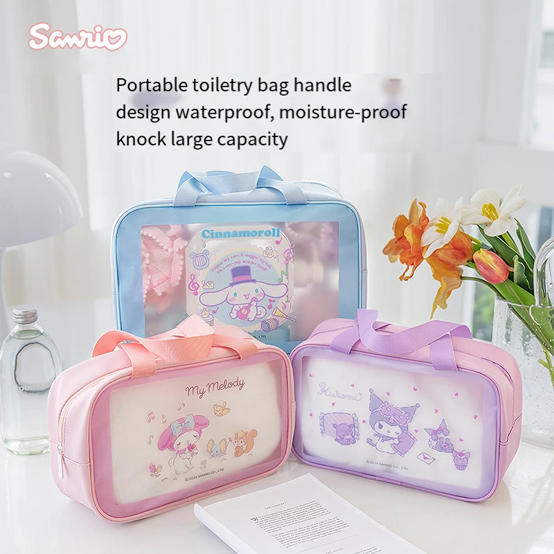 Kawaii  PU Hellokittys Cosmetic Storage Bag Sanrios Water Proof Swimming Bag Cute Cartoon Perspective High Capacity Toiletry Bag