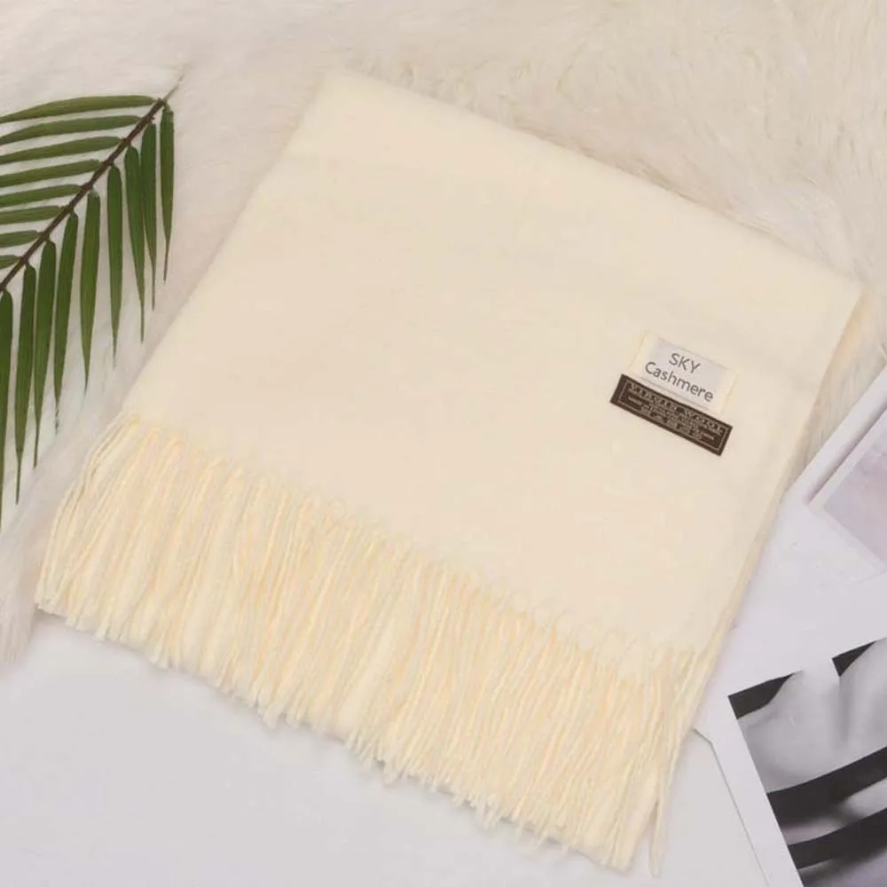 

Cold-proof Polyester Classic Wool Scarf Windproof Soft Solid Color Shawl Korean Style Warmer Long Neckscarf with Tassel Outdoor