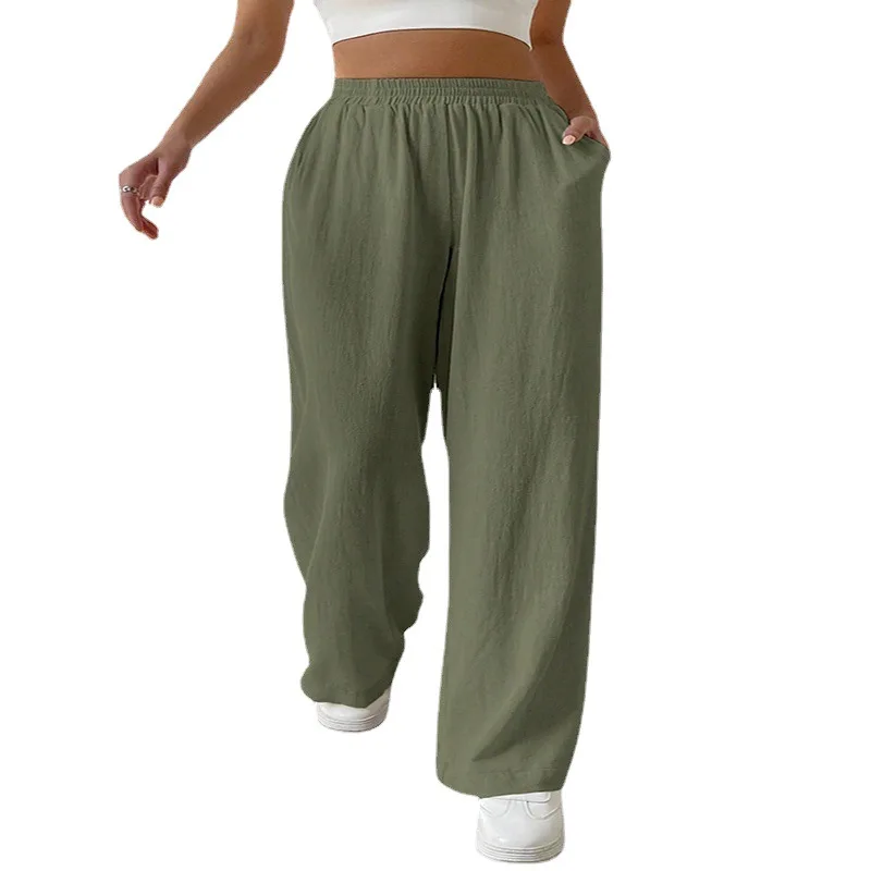 Women's Summer Cotton Linen Loose Pants Wide Leg Pants Pantalones De Tela Cintura Alta Streetwear Pantalones Mujer Modernos