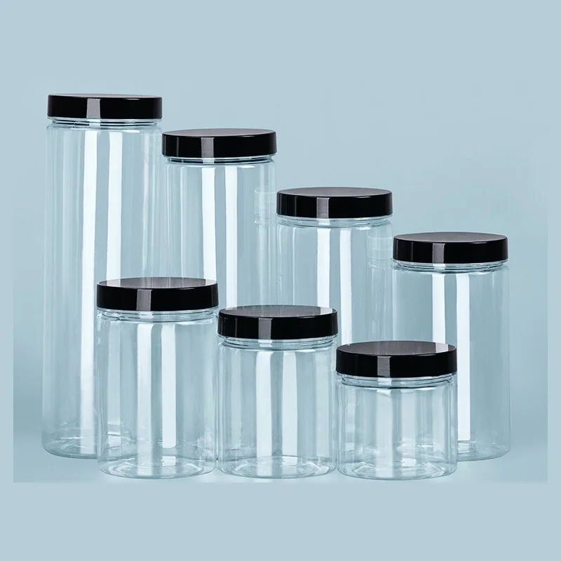 1PC Plastic Packing Bottle PET Transparent Empty Seal Bottles Circular Bucket Storage Biscuit Jar Food Grade Seal Tank Container