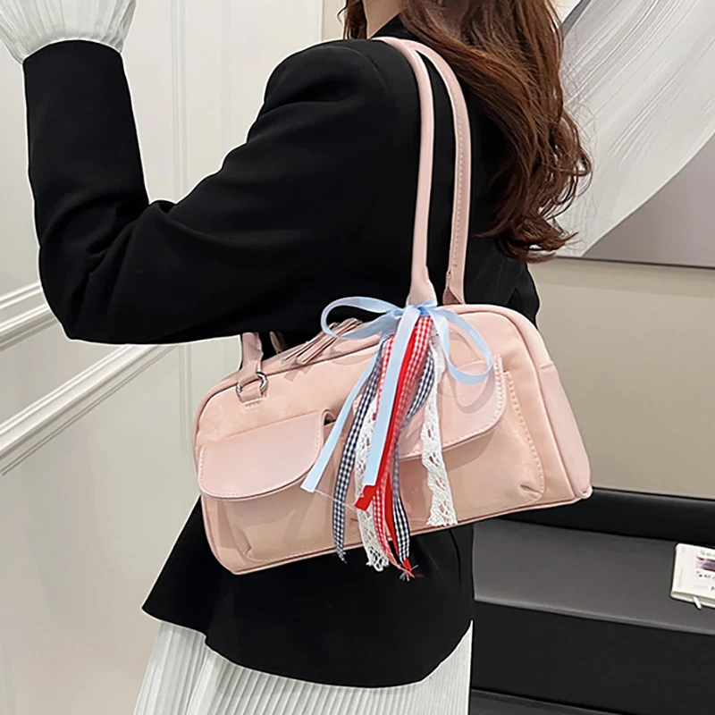 Richme Fashion Women Shoulder Bags Lace Ribbon Bow Handbags Female Individuality Luxury Designer PU Daily Commute Bolso Mujer