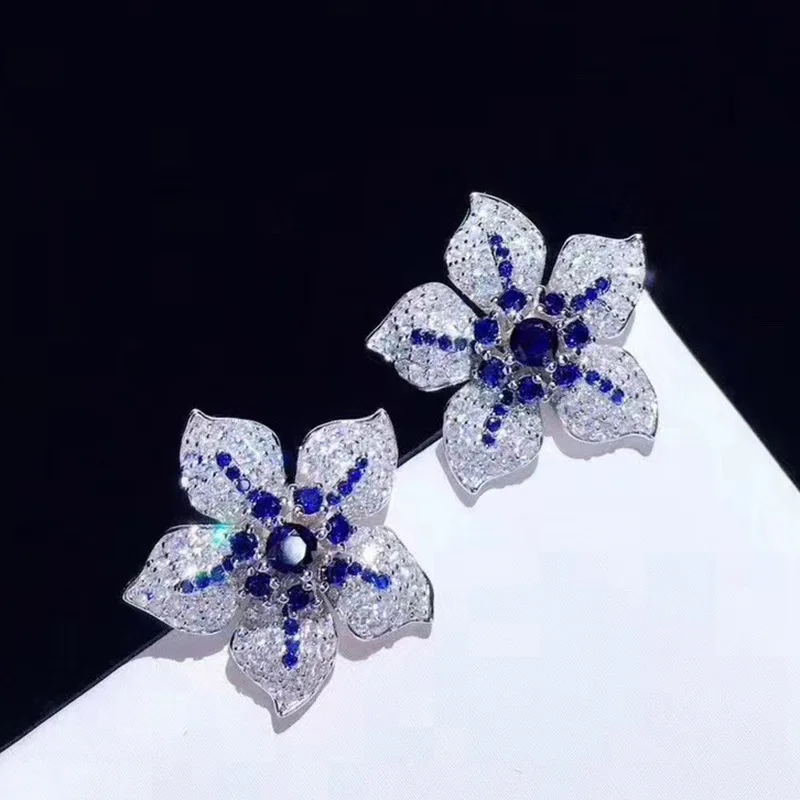 

Buyee 925 Sterling Silver Big Flower Earring Light Crystal Earring for Women Luxury Fashion Party Wedding Fine Jewelry Earrings