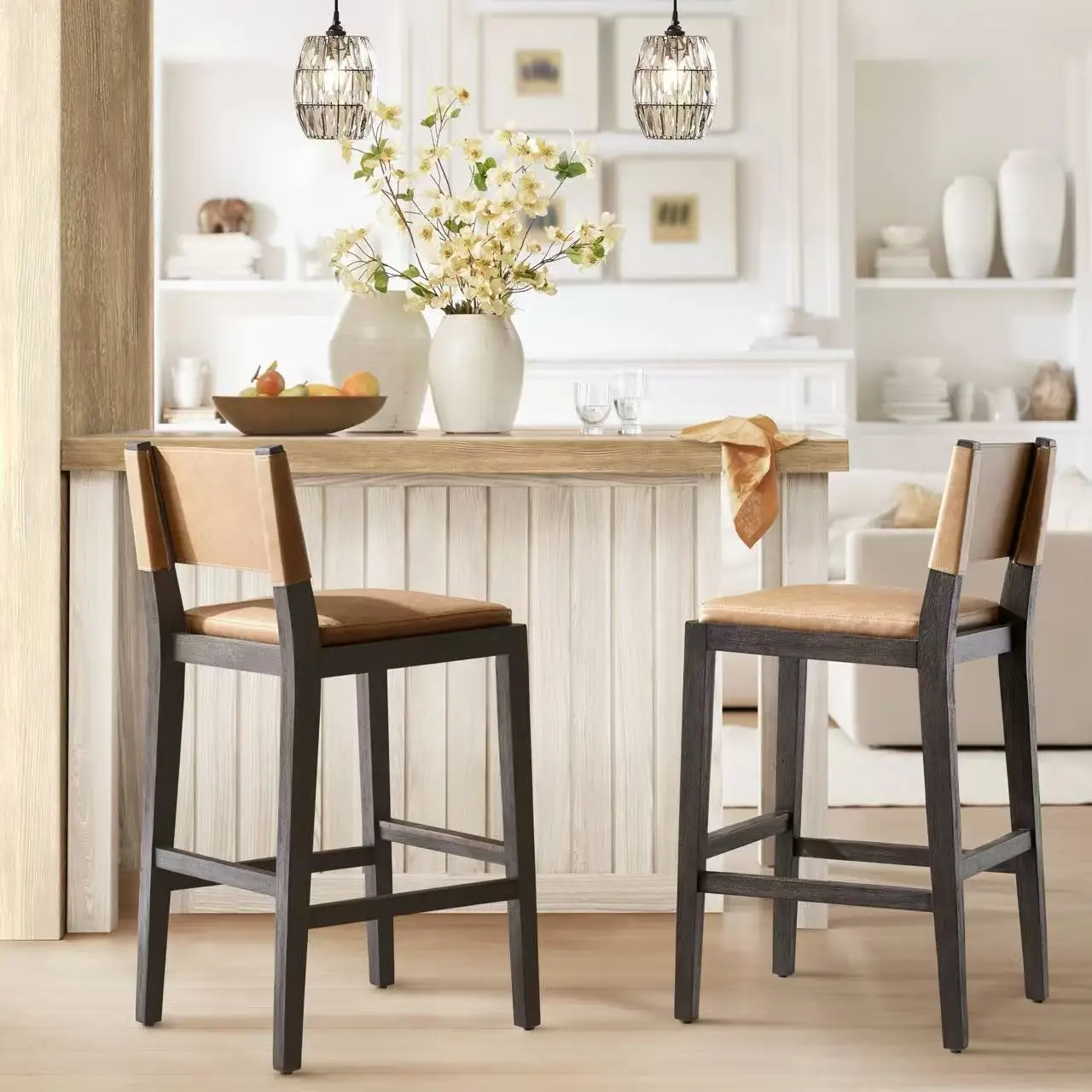 #Solid Wood Cortex Upholstered Contemporary Home Furniture Dining Chair High Bar Stool