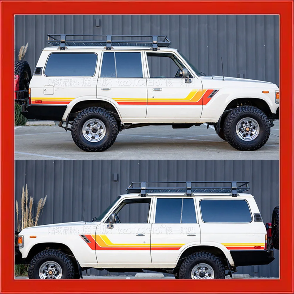 Retro Tricolor Car Stickers Side Waist line Precut Modified Stripes Decal Vinyl Graphics Wrap Blackout for Land Cruiser 60 LC60