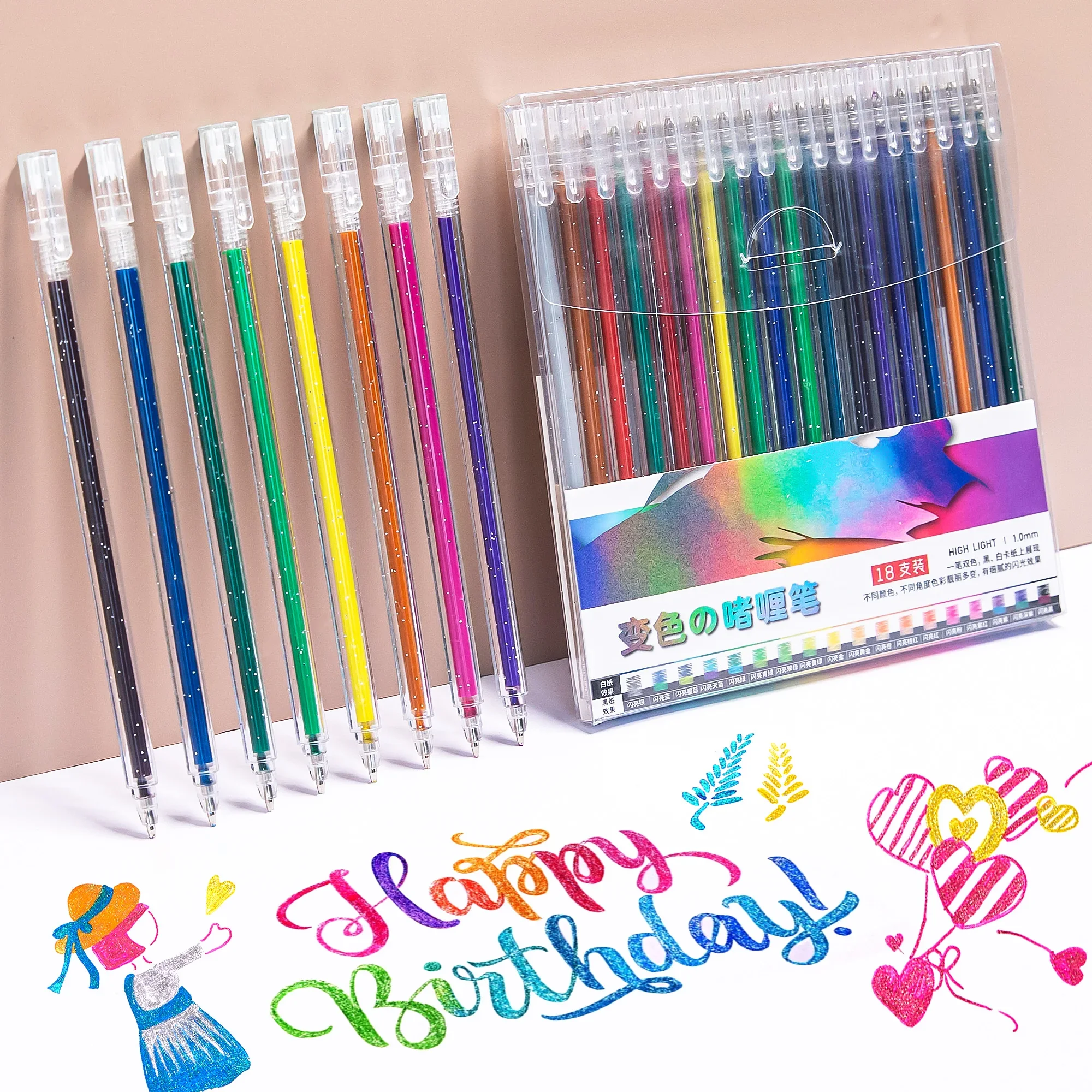 8/12/18 Colors Glitter Gel Pens 1.0MM color Gel Pen for School Office Coloring Book Journals Drawing Doodling DIY Art Markers