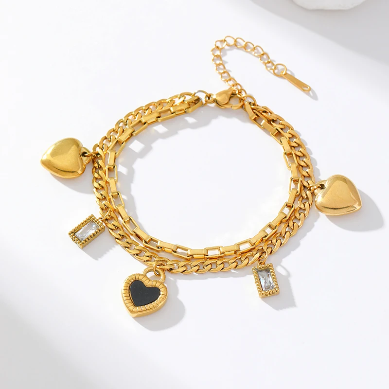 EILIECK الفولاذ المقاوم للصدأ عكسها القلب سحر سوار للنساء العصرية 18K مطلية بالذهب مقاوم للماء المعصم سلسلة مجوهرات هدية