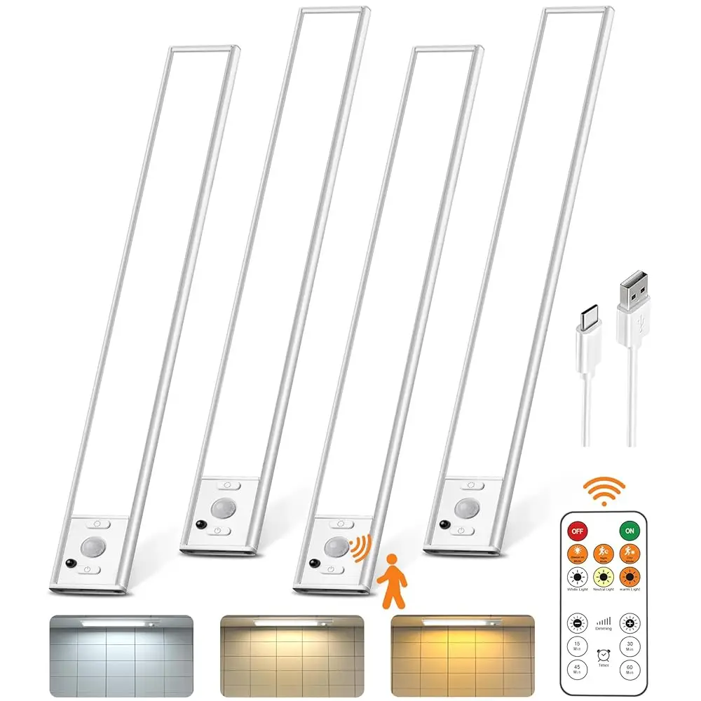 

Under Cabinet Lighting With Remote Control,2500Mah Usb Recharge Sensor Light Indoor,350 Lumen Led Closet Lights,3 Color Temps