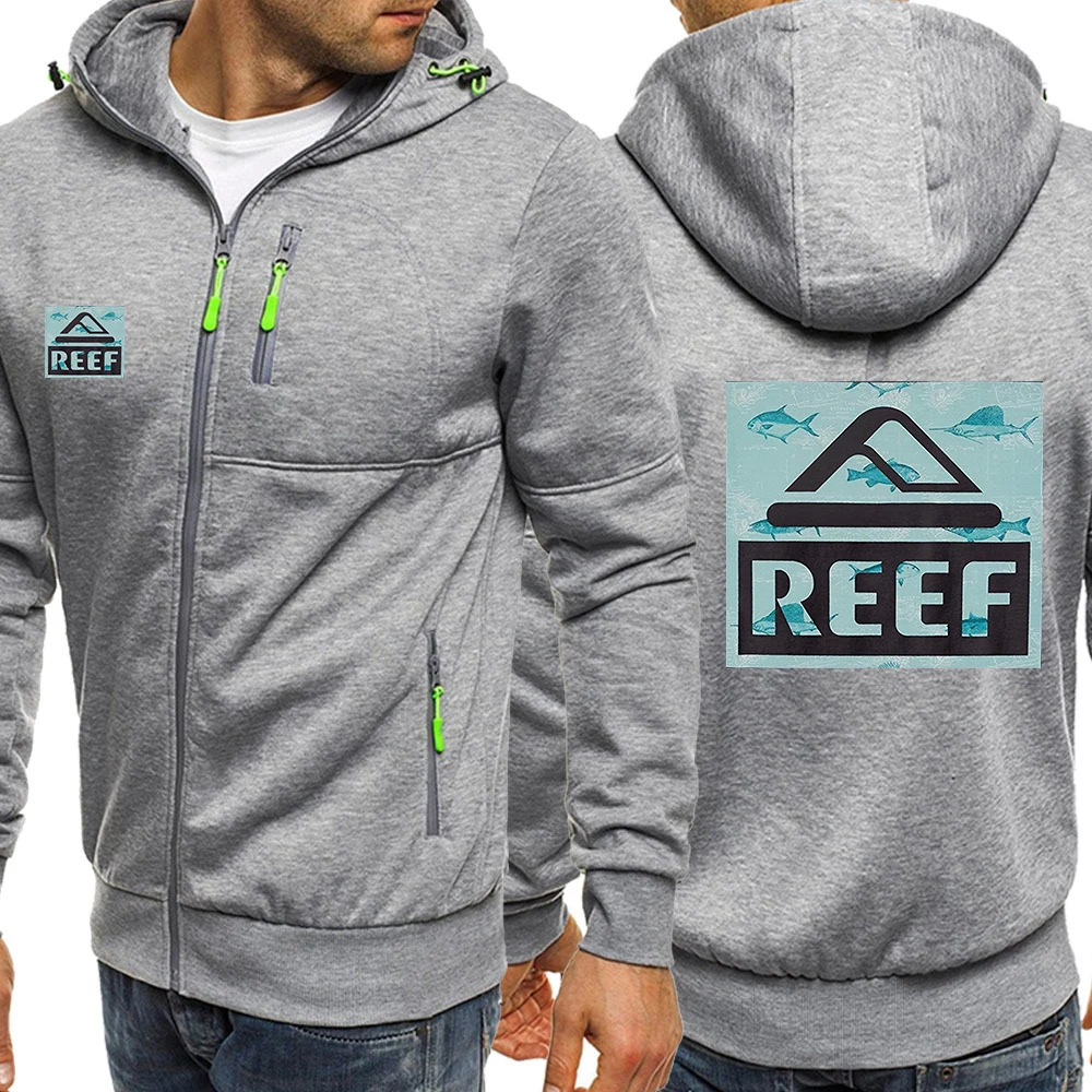 2025 Spring And Autumn Man's Reef Logo Print Fashion Casual Hoodies Pullovers Sweatshirts Zipper Coat Slim Versatile Jacket