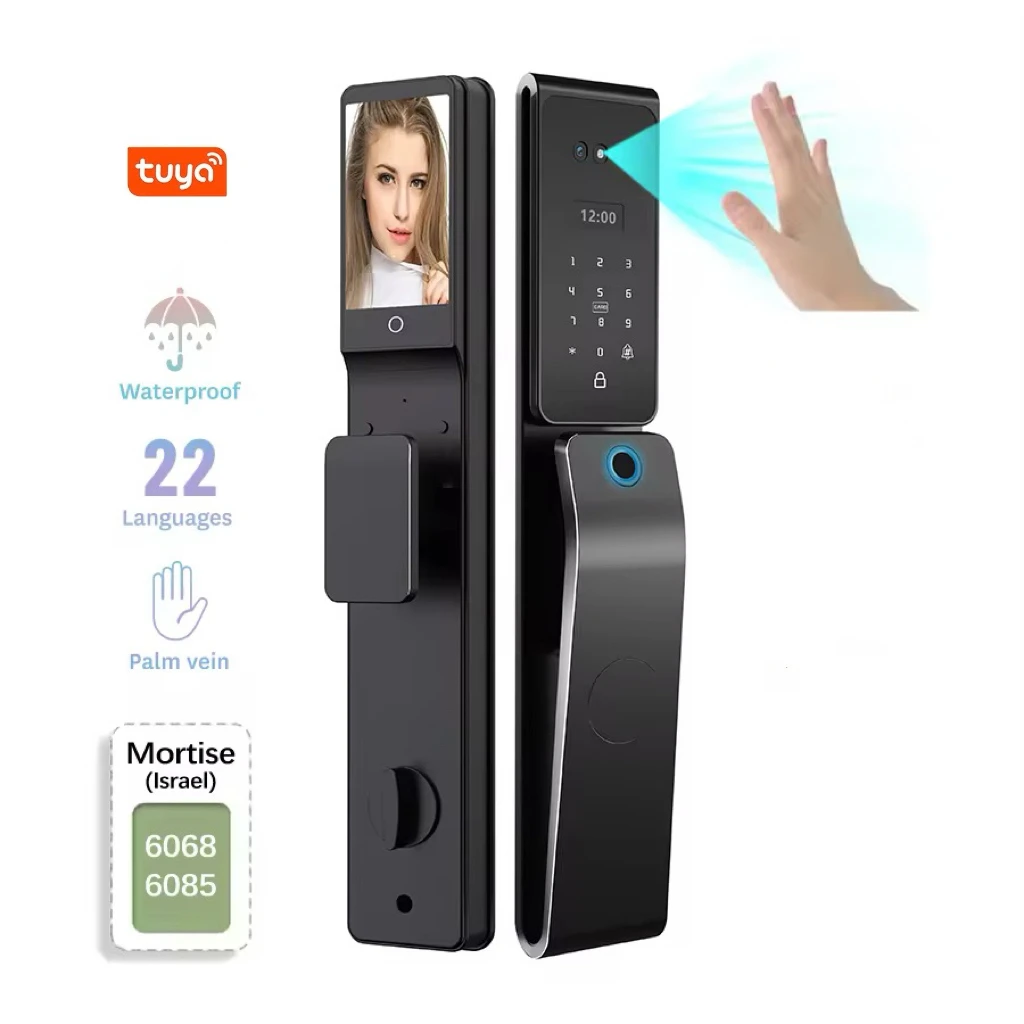 Outdoor Waterproof Tuya Wifi Waterproof Smart Look Face Recognition Digital Lock 6085 For Wood Biometric Fingerprint Video Call