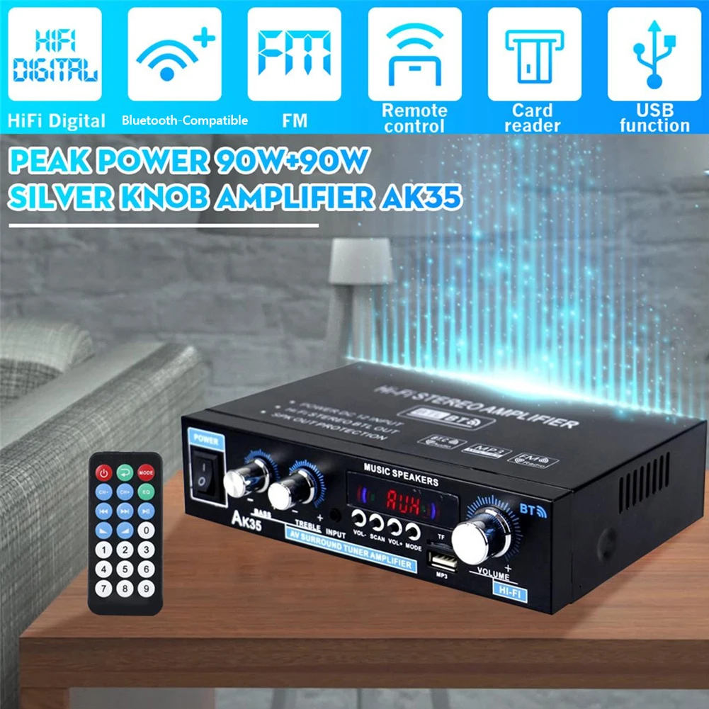 

AK35 Bluetooth HiFi стереофонический аудиоусилитель с USB, TF, RCA, AUX и пультом дистанционного управления